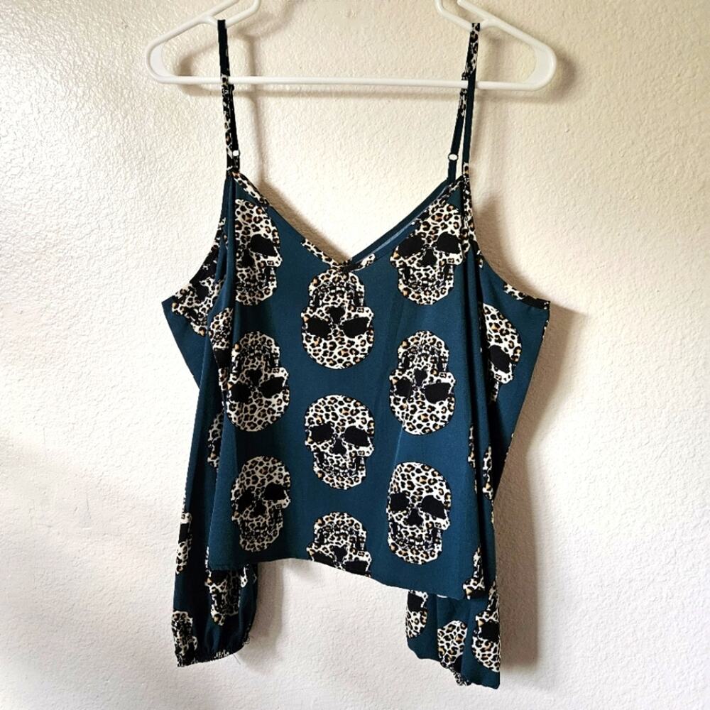 Leopard Skull Print Teal Cami Top